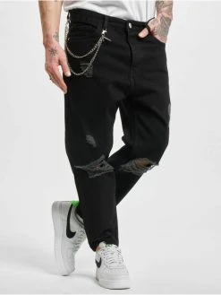 2Y Herren Slim Fit Jeans Chain In Schwarz