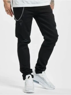 Denim Project Herren Straight Fit Jeans Mr. Red Chain Destroy In Schwarz