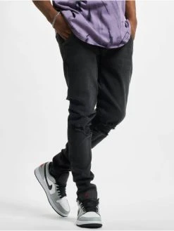 Sik Silk Herren Slim Fit Jeans Distressed Denims Slim Fit In Schwarz