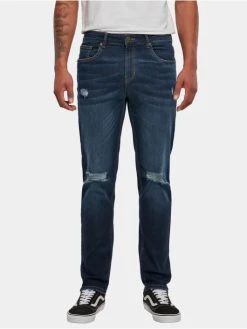 URBAN CLASSICS Herren Slim Fit Jeans Distressed Strech Denim In Blau