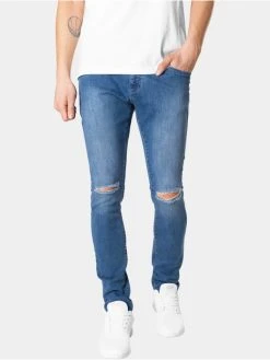 URBAN CLASSICS Herren Slim Fit Jeans Knee Cut Slim Fit In Blau