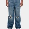 URBAN CLASSICS Herren Straight Fit Jeans Distressed 90‘s In Blau