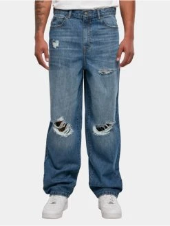URBAN CLASSICS Herren Straight Fit Jeans Distressed 90‘s In Blau