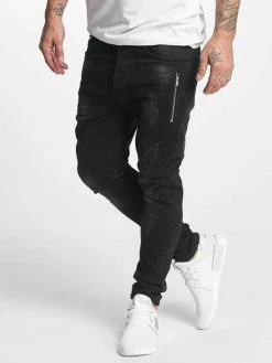 VSCT Clubwear Herren Slim Fit Jeans Thor Slim 7 Pocket With Zips In Schwarz